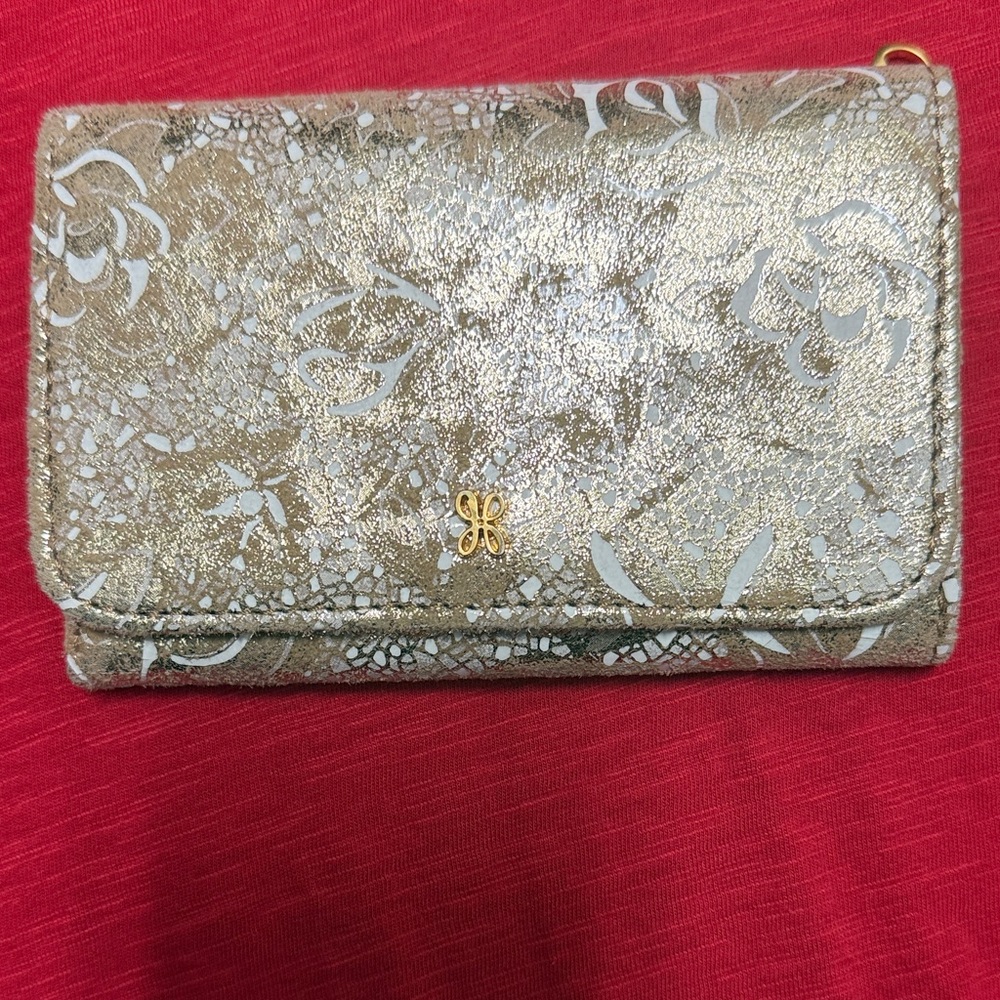 HOBO Gold and White Floral Leather Wallet